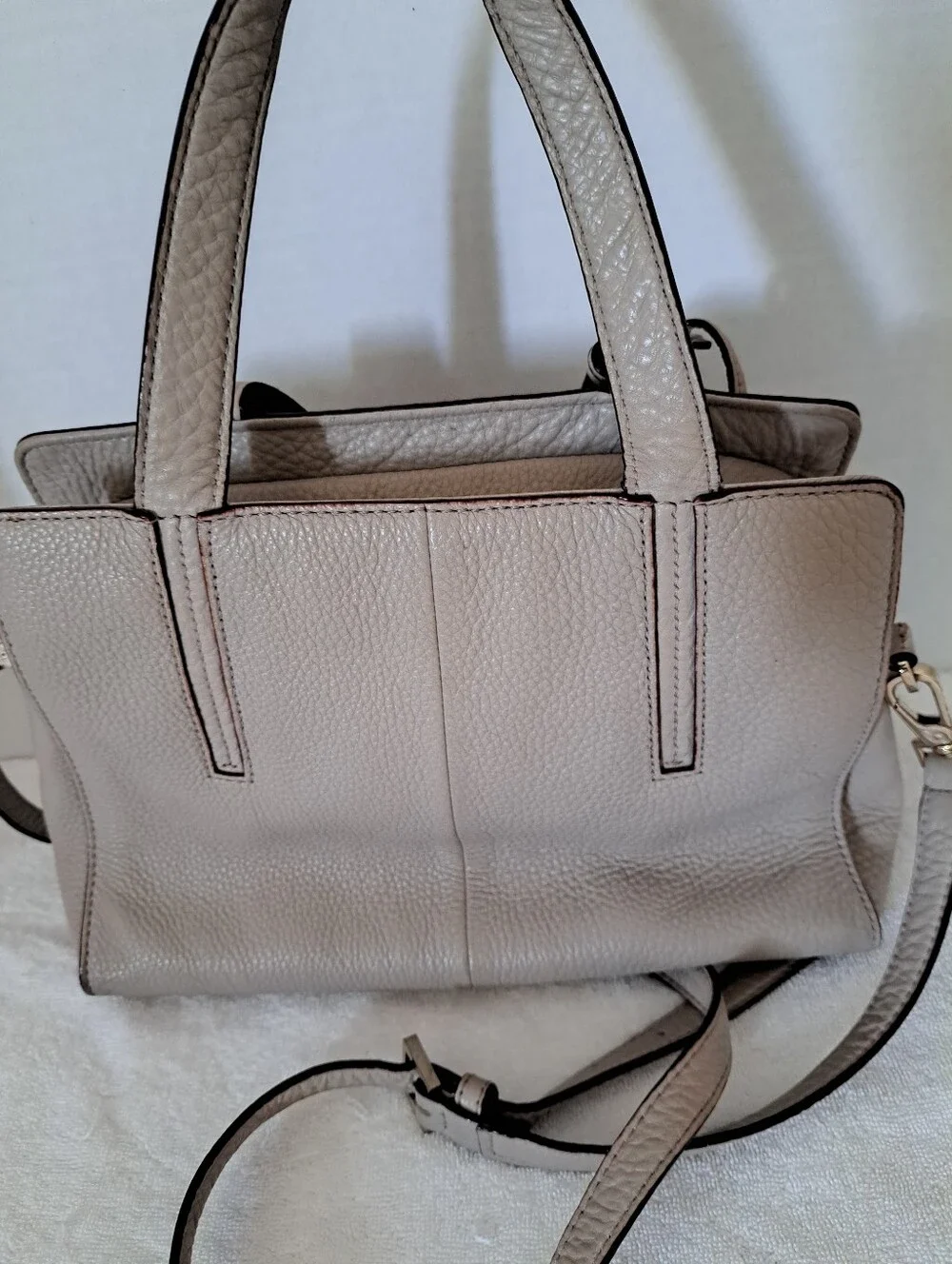 kate spade Pebbled Leather Satchel in Beige Taupe with Gold Hardware